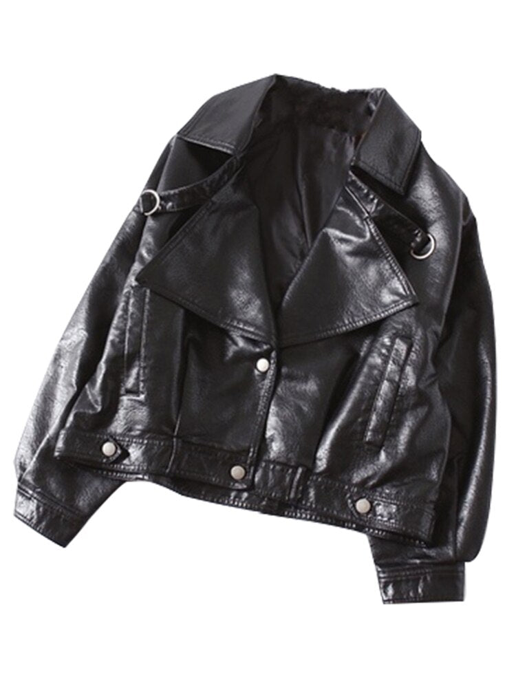 LAUTARO Luxury Loose Soft Faux Leather Jacket - My She Shop