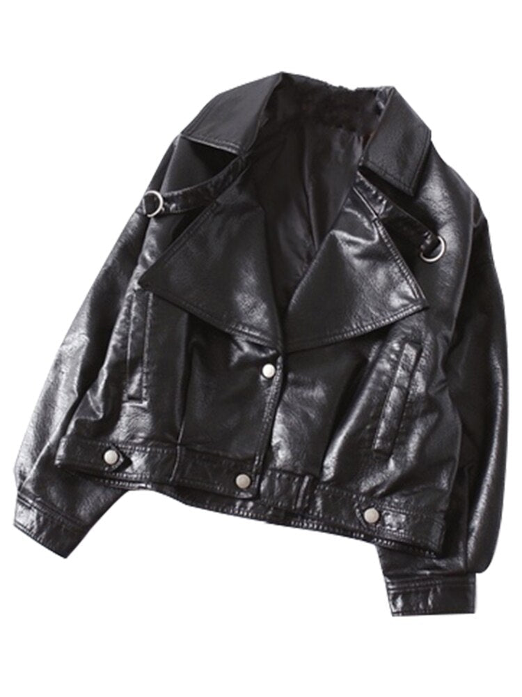 LAUTARO Luxury Loose Soft Faux Leather Jacket - My She Shop