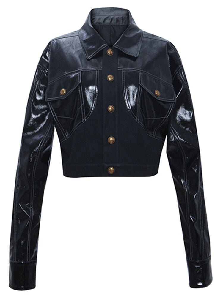 LAUTARO Stunningly Cool Patent Faux Leather Jacket - My She Shop