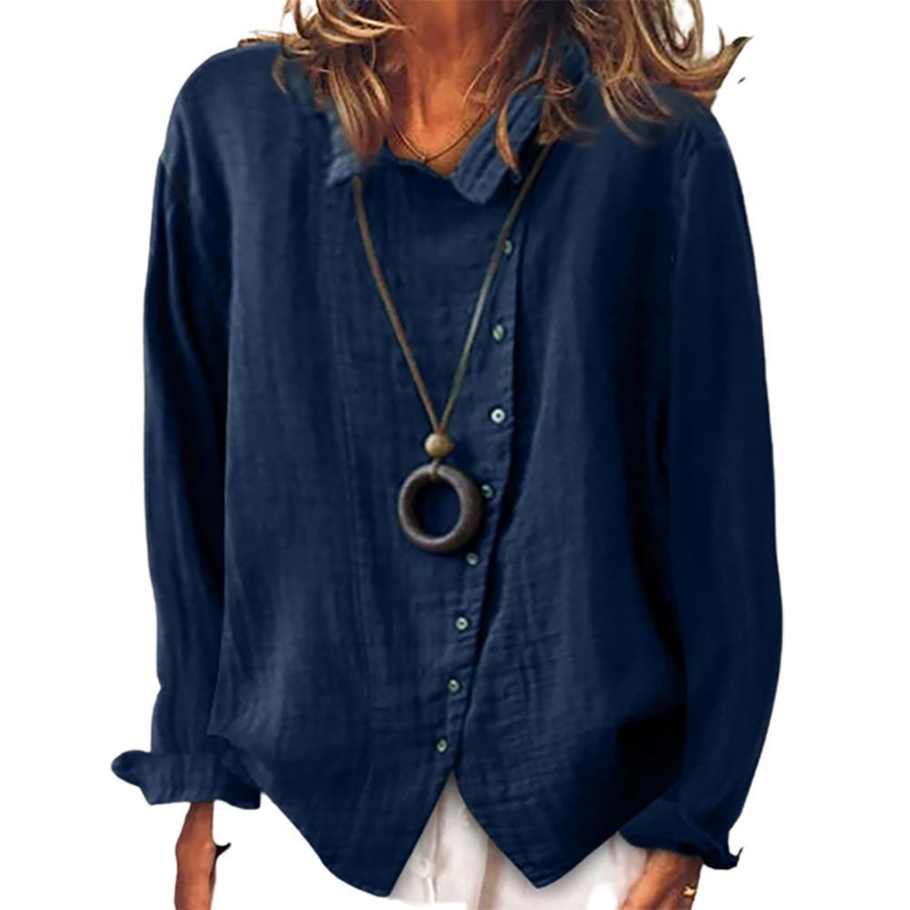 Leeza's Fave Off Center Button Down Long Sleeve Cotton Linen Shirt - My She Shop