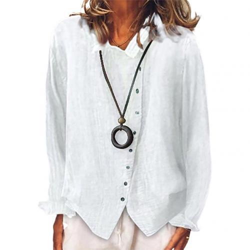 Leeza's Fave Off Center Button Down Long Sleeve Cotton Linen Shirt - My She Shop