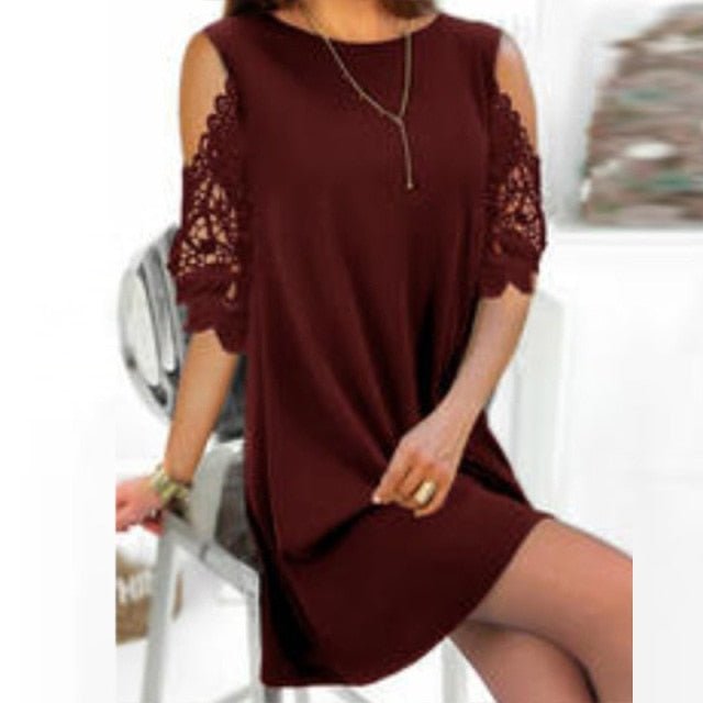 LIPSWAG Lovely O-Neck Long Lace Multi-Choice Sleeve Mini Dress - My She Shop