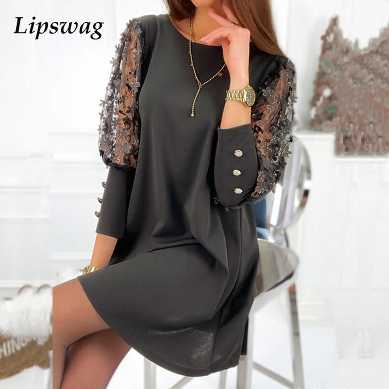 LIPSWAG Lovely O-Neck Long Lace Multi-Choice Sleeve Mini Dress - My She Shop