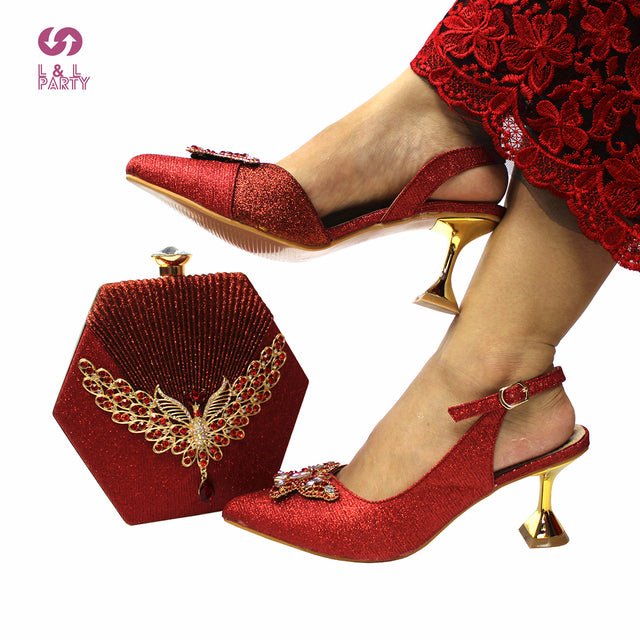 L&L PARTY Butterfly Bling Pointed Toe Slingback Shoes with Matching Bag - My She Shop