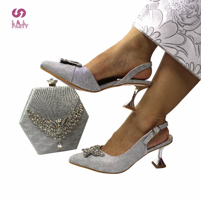 L&L PARTY Butterfly Bling Pointed Toe Slingback Shoes with Matching Bag - My She Shop