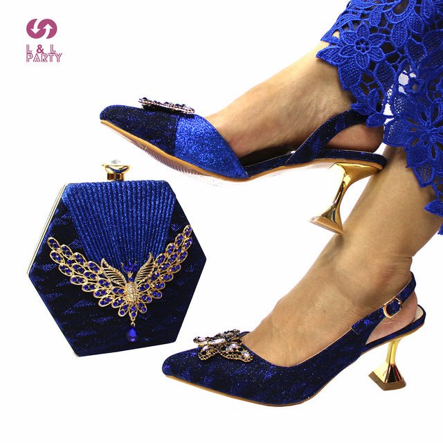 L&L PARTY Butterfly Bling Pointed Toe Slingback Shoes with Matching Bag - My She Shop