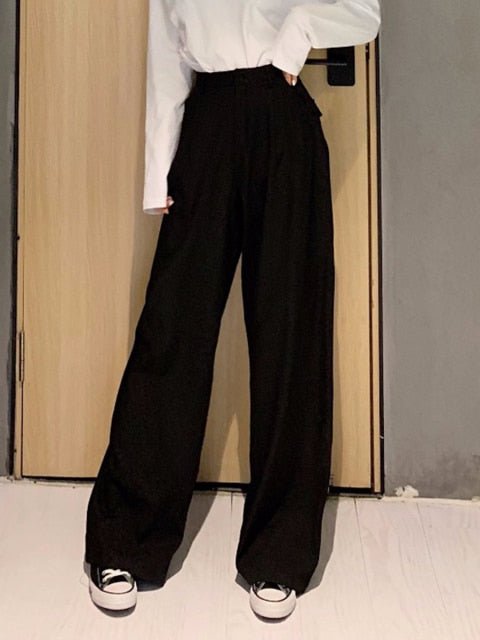 LORIBINDWOOD Superb Wide Leg Zipper Fly High Waste Pants - My She Shop