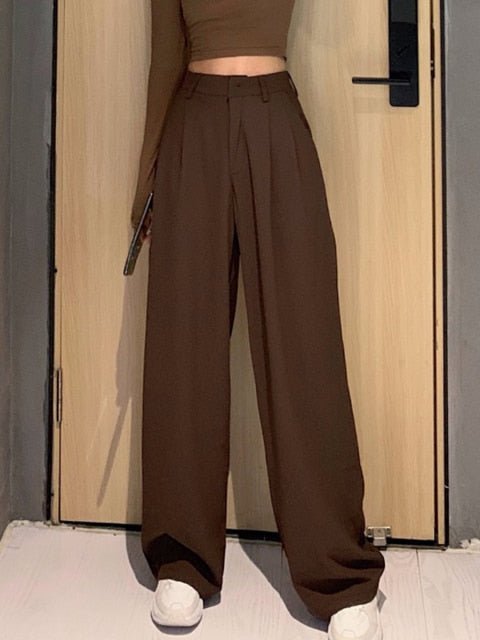 LORIBINDWOOD Superb Wide Leg Zipper Fly High Waste Pants - My She Shop