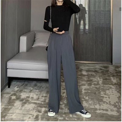 LORIBINDWOOD Superb Wide Leg Zipper Fly High Waste Pants - My She Shop