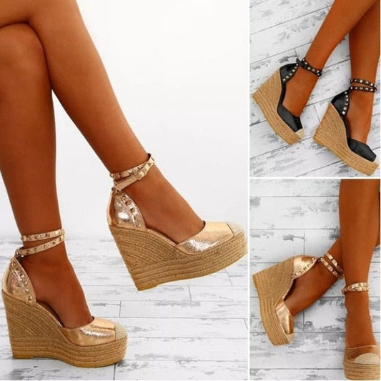 Lovely Large Wedge Ankle Buckle Open Toe or Closed Toe Sandal Shoes - My She Shop