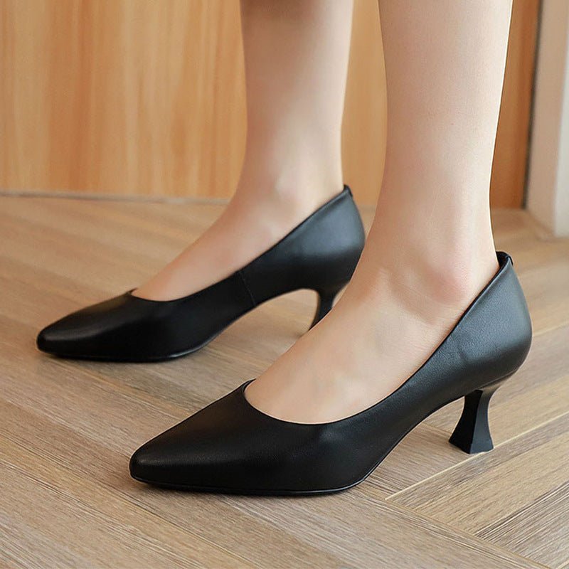 Lovely Leather Breathable Pointed Toe Low Heel Shoes - My She Shop