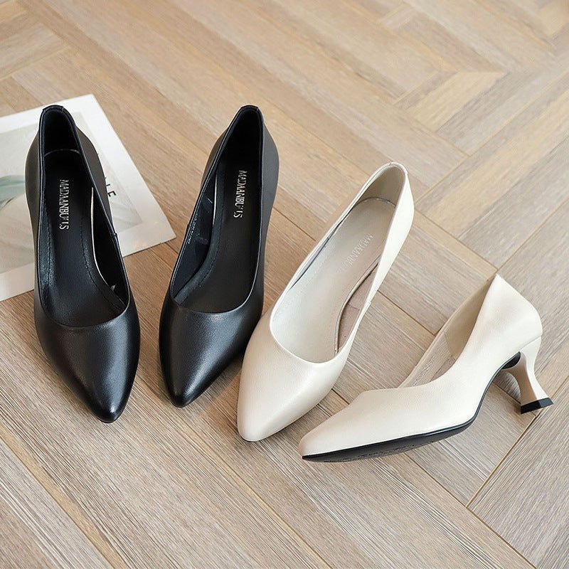 Lovely Leather Breathable Pointed Toe Low Heel Shoes - My She Shop