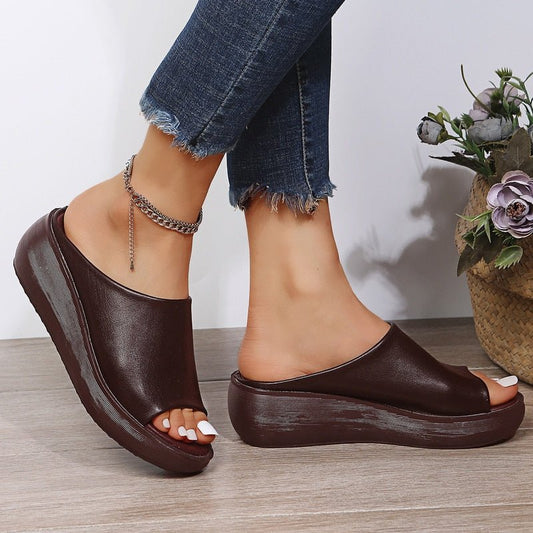 Lovely Leather Peep Toe Wedge Sandal Shoes - My She Shop