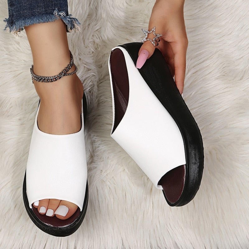 Lovely Leather Peep Toe Wedge Sandal Shoes - My She Shop