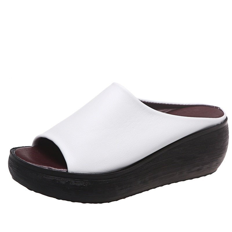 Lovely Leather Peep Toe Wedge Sandal Shoes - My She Shop