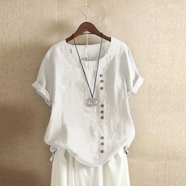 Lovely Linen Off Center Button Design Shirt - My She Shop