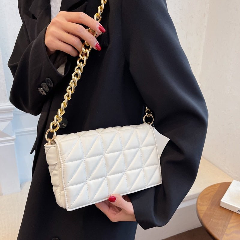 Lovely Quilted Clutch Metal Chain Strap Handbag Shoulder Bag - My She Shop