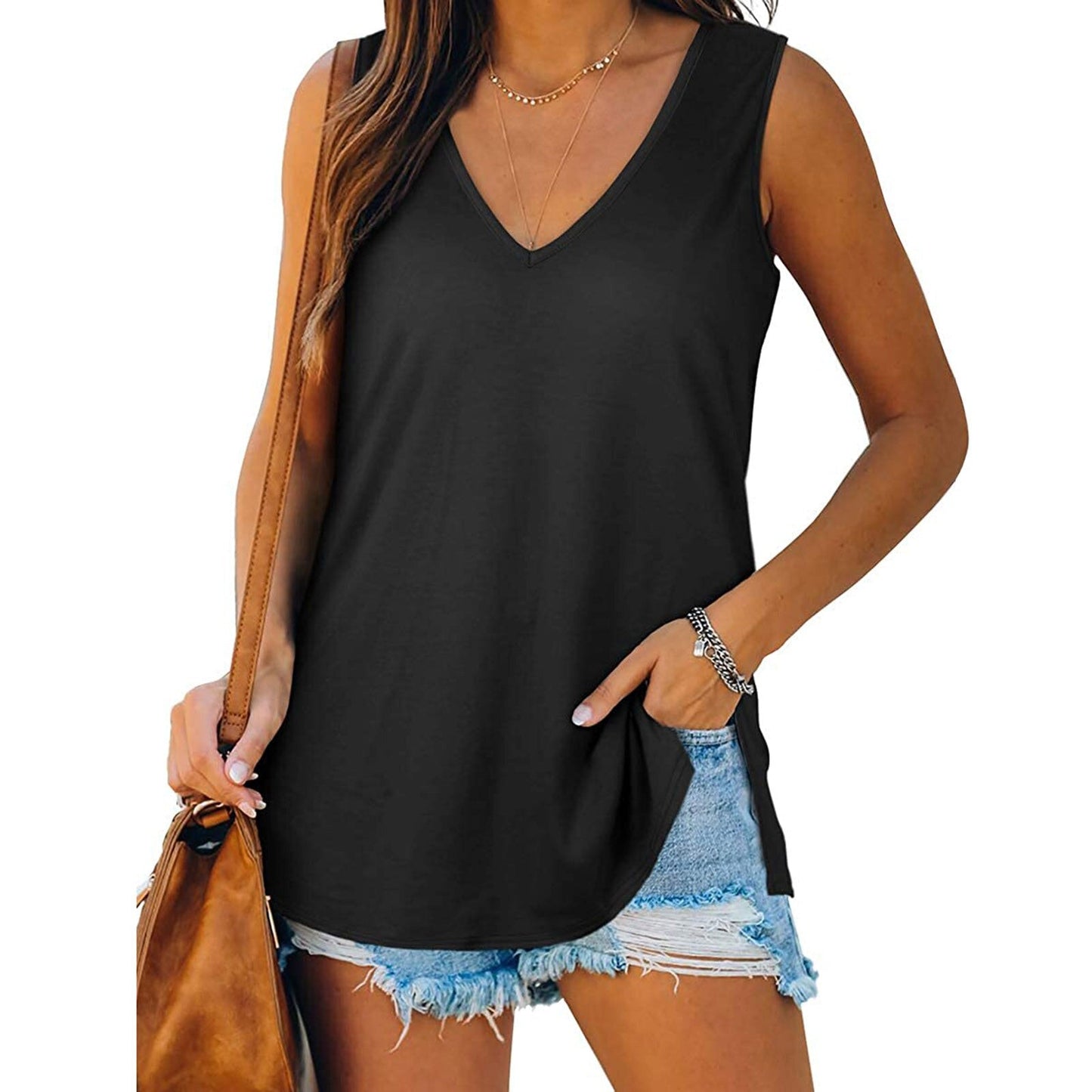 Lovely Sleeveless Poly-Spandex Side Slit Top - My She Shop