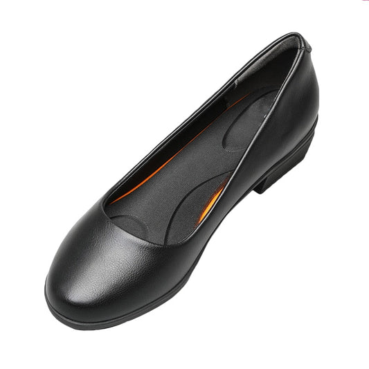 LUCYLEYTE Luscious Black Microfiber Thick Multi Size Low Heel Round Toe Shoes - My She Shop