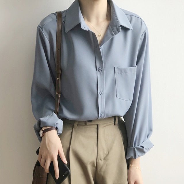 MAGESUEK Classy Collared Button Down Loose Chiffon Top - My She Shop