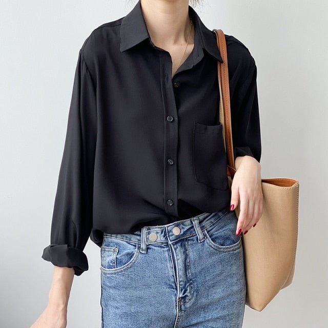 MAGESUEK Classy Collared Button Down Loose Chiffon Top - My She Shop