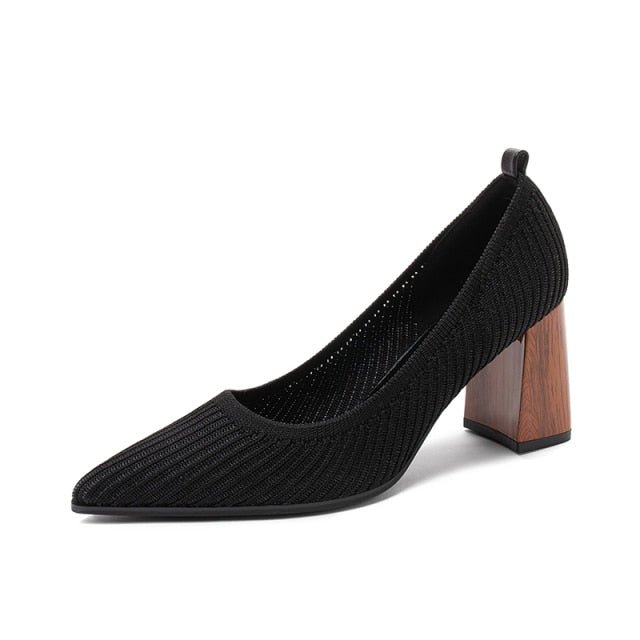 Magical Mesh Pointed Toe Square Heel Shoes - My She Shop