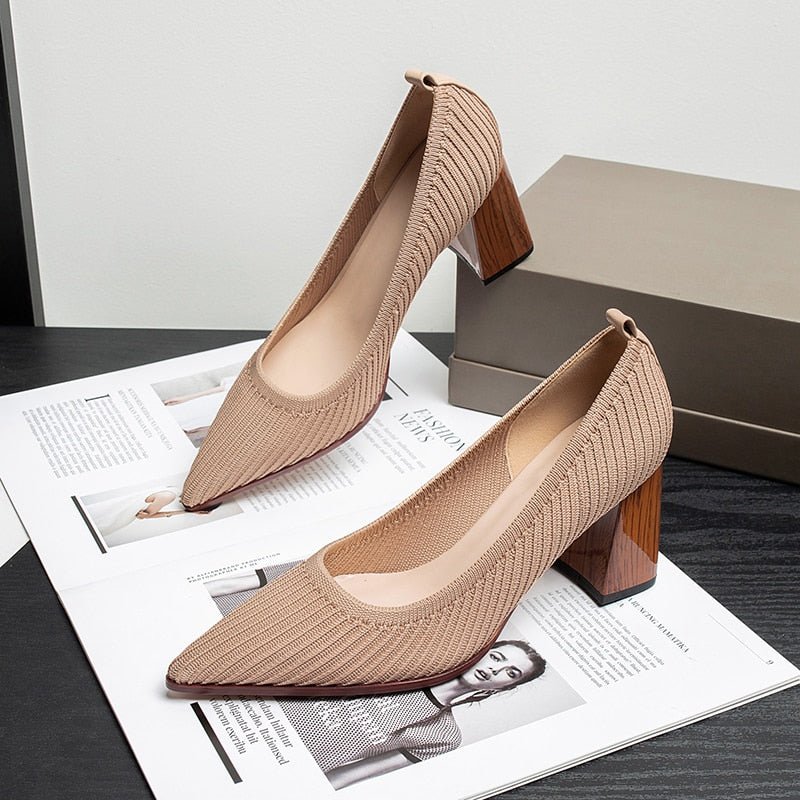 Magical Mesh Pointed Toe Square Heel Shoes - My She Shop