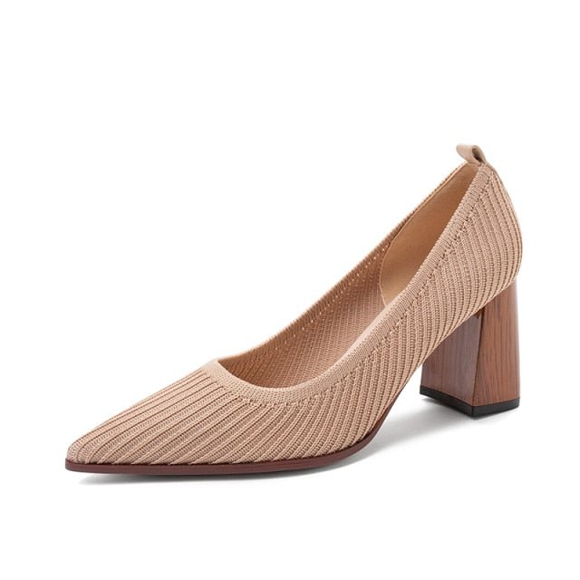 Magical Mesh Pointed Toe Square Heel Shoes - My She Shop