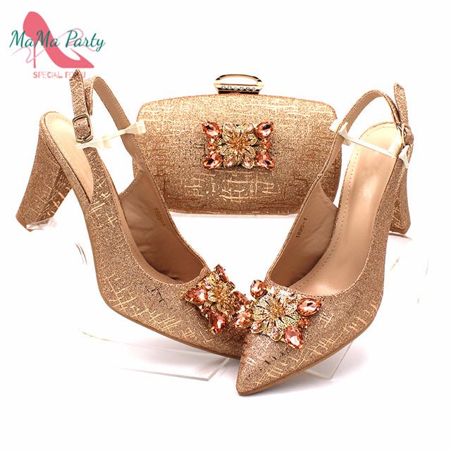 MAMA PARTY High Quality Crystal Bling Design Shoes with Matching Bag - My She Shop