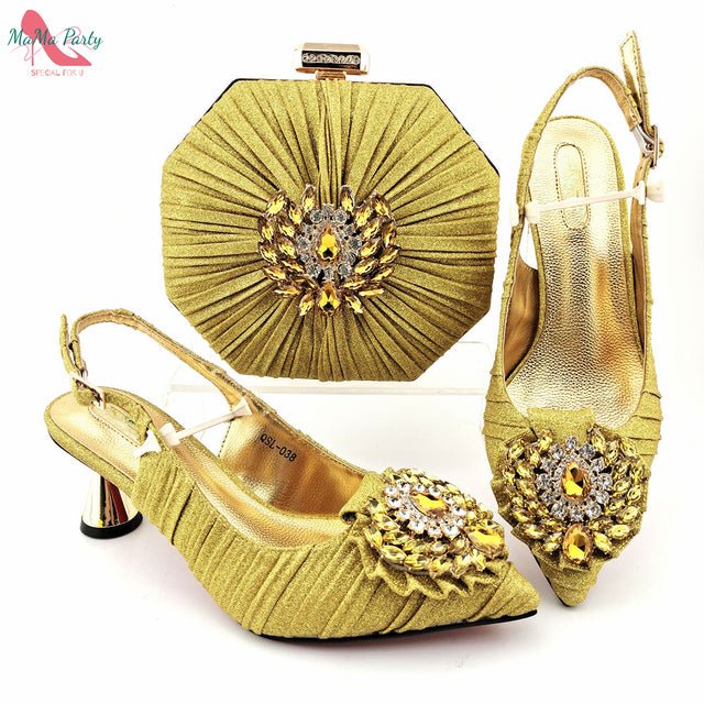 MAMA PARTY Italian Design Crystal Pointed Toe Slingback High Heel Shoes with Matching Bag - My She Shop