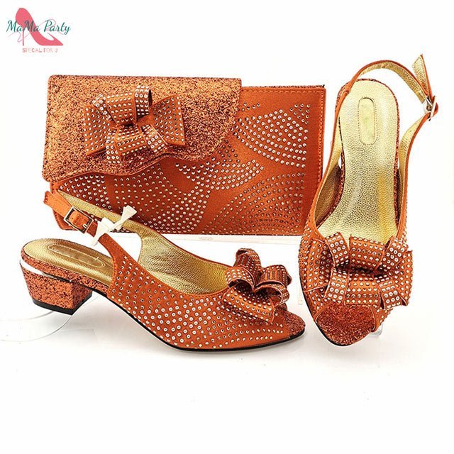 MAMA PARTY Sexy Slingback Low Square Heel Shoes with Matching Bag - My She Shop