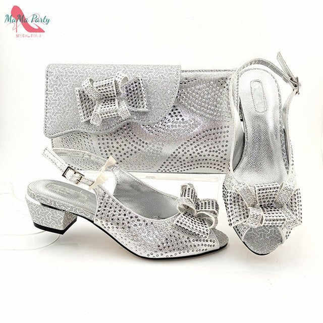 MAMA PARTY Sexy Slingback Low Square Heel Shoes with Matching Bag - My She Shop