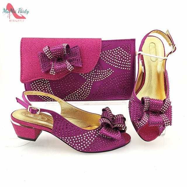 MAMA PARTY Sexy Slingback Low Square Heel Shoes with Matching Bag - My She Shop