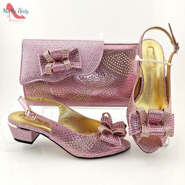 MAMA PARTY Sexy Slingback Low Square Heel Shoes with Matching Bag - My She Shop