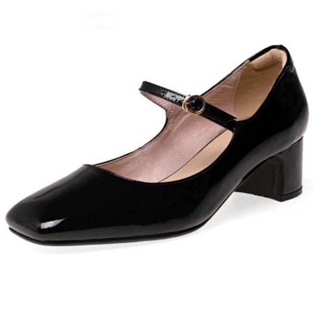 Marvelous Mary Jane Style Patent Leather Square Toe and Heel Shoes - My She Shop