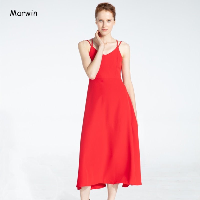 MARWIN Criss-Cross Back Spaghetti Strap Ankle-Length Dress - My She Shop