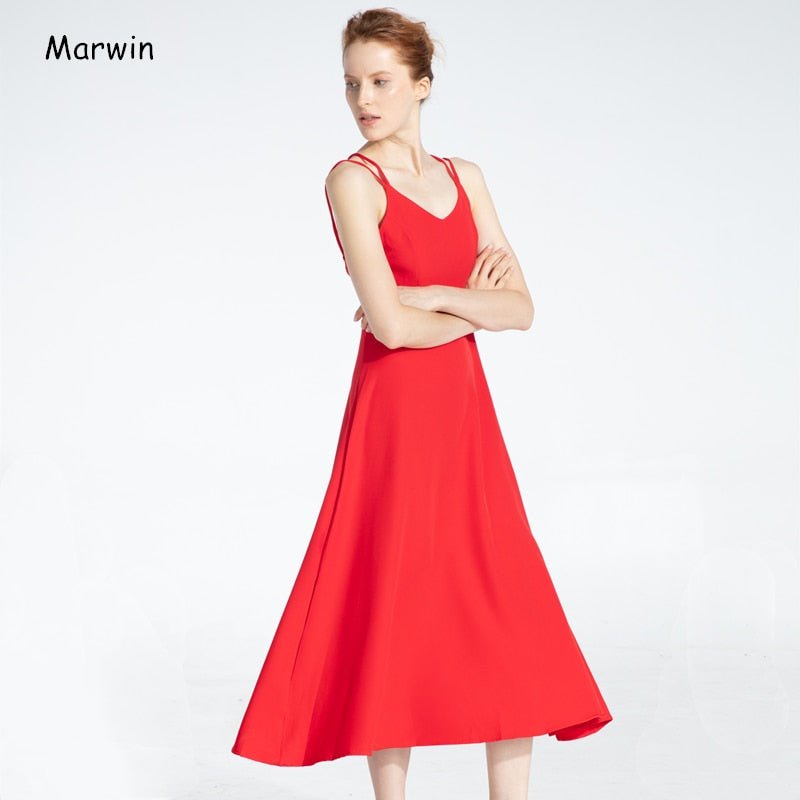 MARWIN Criss-Cross Back Spaghetti Strap Ankle-Length Dress - My She Shop