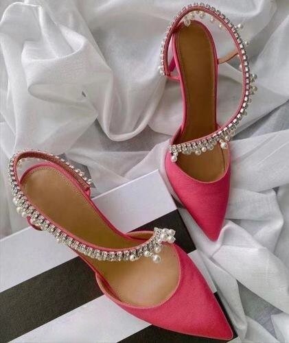 MEIFEINI Silk with Pearl Rhinestone Wrap Slingback High Heel Shoes - My She Shop