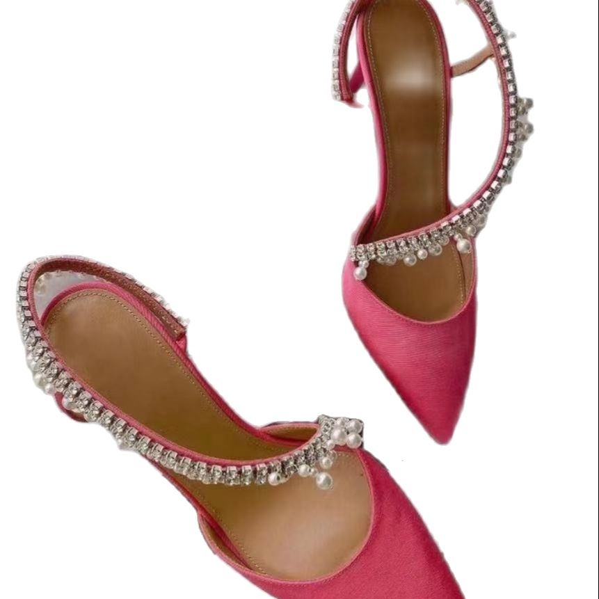 MEIFEINI Silk with Pearl Rhinestone Wrap Slingback High Heel Shoes - My She Shop