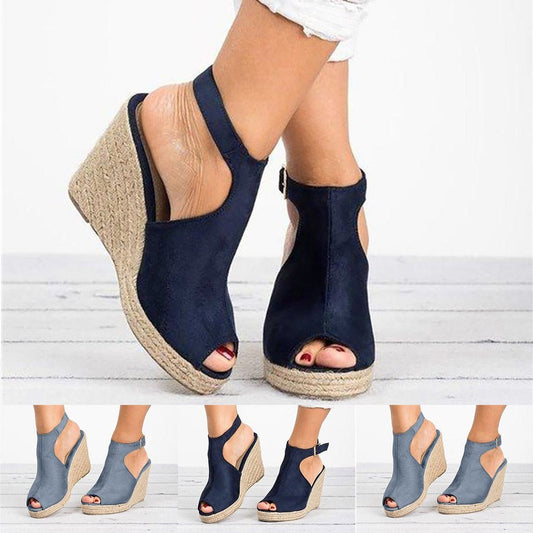 MIAOGUAN Peppy Platform Ankle Buckle Wedge Heel Sandal Shoes - My She Shop