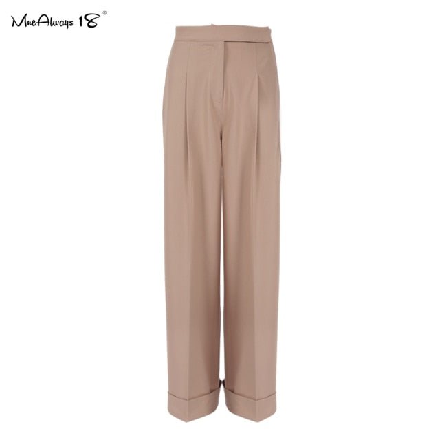 MNEALWAYS18 Comfortable Classic High Waist Pleated Wide Leg Zipper Fly Pants - My She Shop