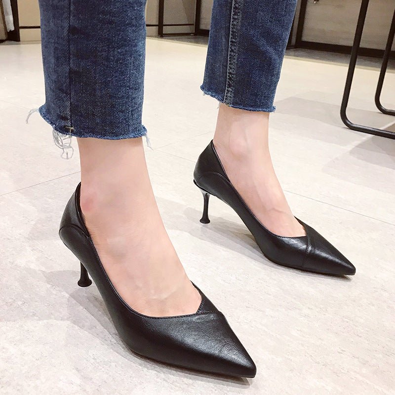 Modern Low Heel with Leather Stitch Pointed Toe Shoes - My She Shop