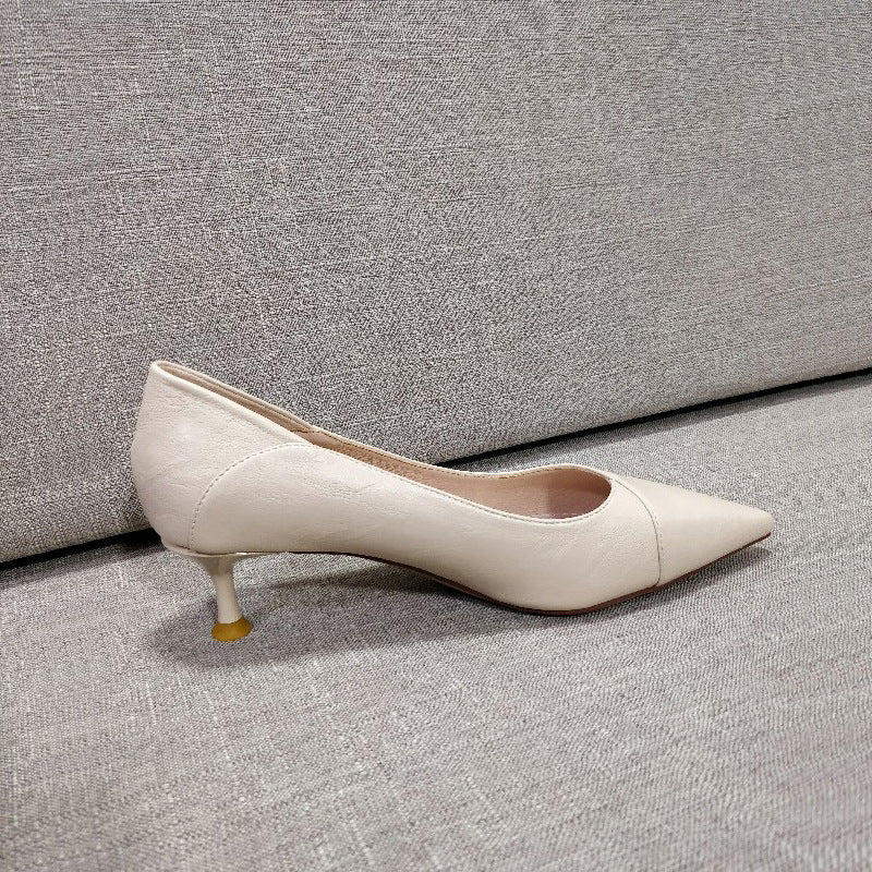 Modern Low Heel with Leather Stitch Pointed Toe Shoes - My She Shop