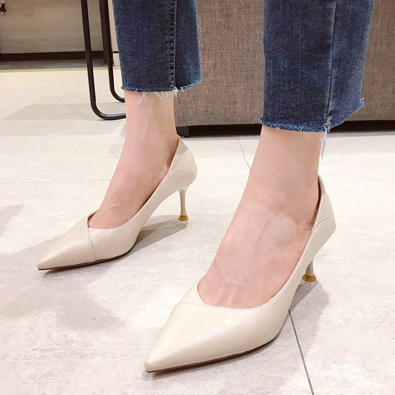 Modern Low Heel with Leather Stitch Pointed Toe Shoes - My She Shop