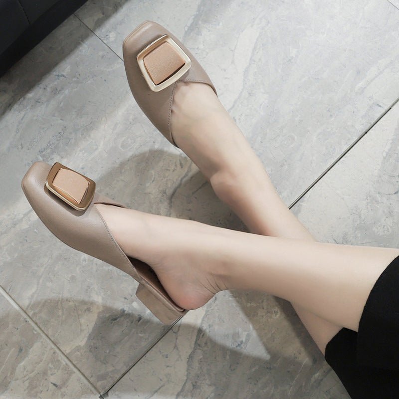 Modern Mule Style Low Square Heel with Buckle Shoes - My She Shop