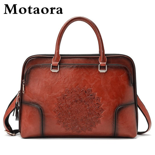 MOTAORA Messenger Style Vintage Leather Embossed Shoulder Handbag - My She Shop