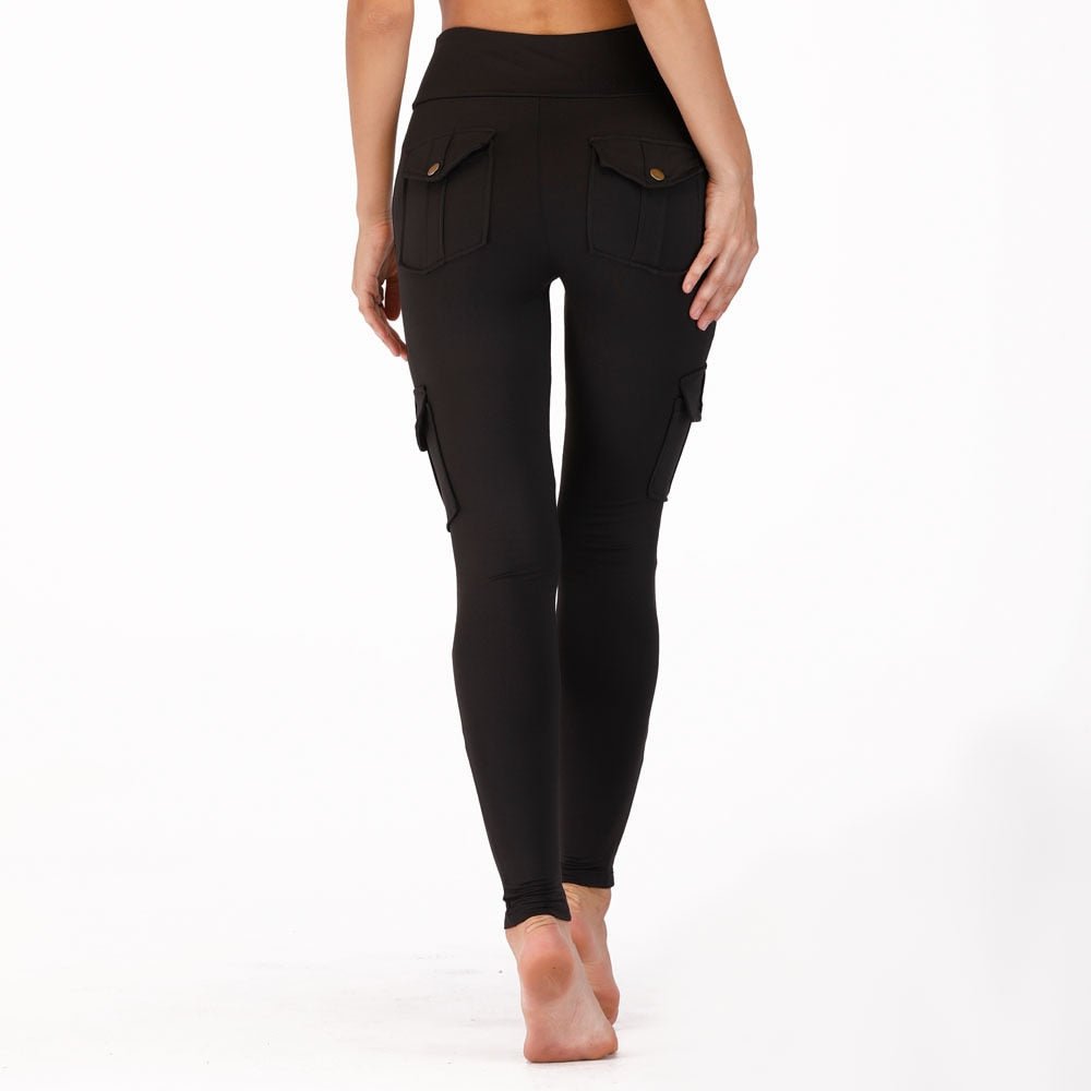 NORMOV High Waist Pocket Slim Poly-Cotton-Spandex Cargo Pants - My She Shop