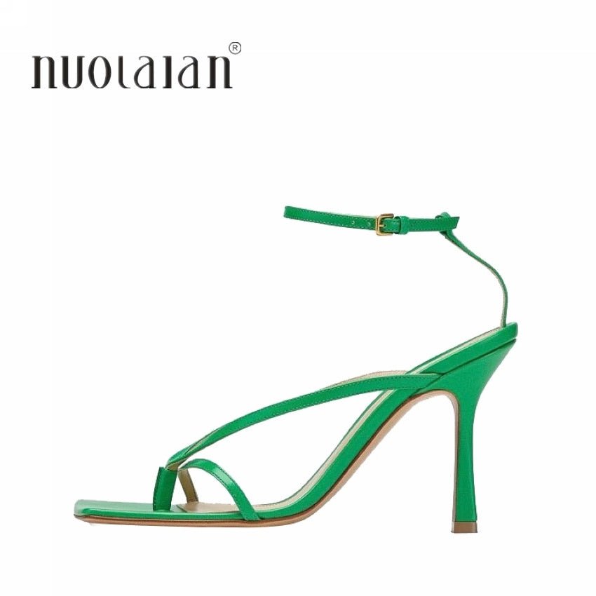 NUOLAIAN Ankle Buckle Square Toe High Heel Sandal Shoes - My She Shop