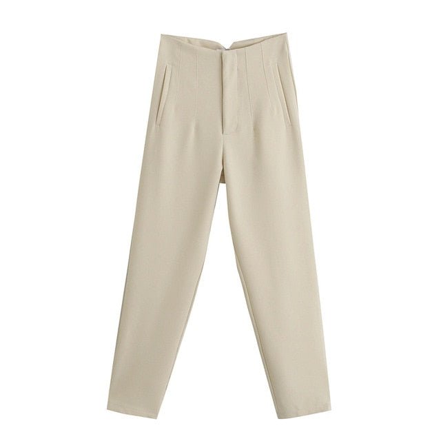 NWOMN Poly Blend High Waste Button Fly Ankle Length Pencil Pants - My She Shop