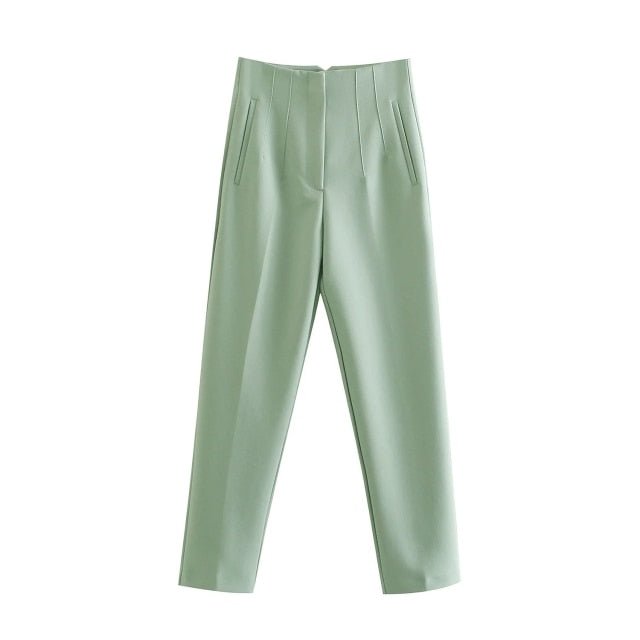 NWOMN Poly Blend High Waste Button Fly Ankle Length Pencil Pants - My She Shop